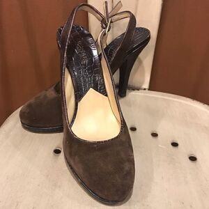 Michael Kors brown suede and snakeskin print heels